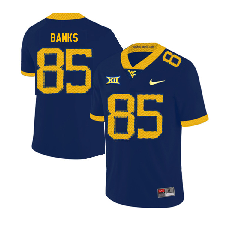 2019 Men #85 T.J. Banks West Virginia Mountaineers College Football Jerseys Sale-Navy